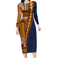 Samoa Siapo Motif Half Style Family Matching Long Sleeve Bodycon Dress and Hawaiian Shirt Colorful Version