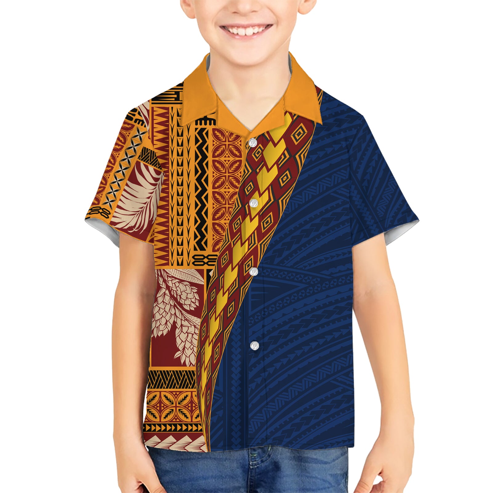 Samoa Siapo Motif Half Style Kid Hawaiian Shirt Colorful Version