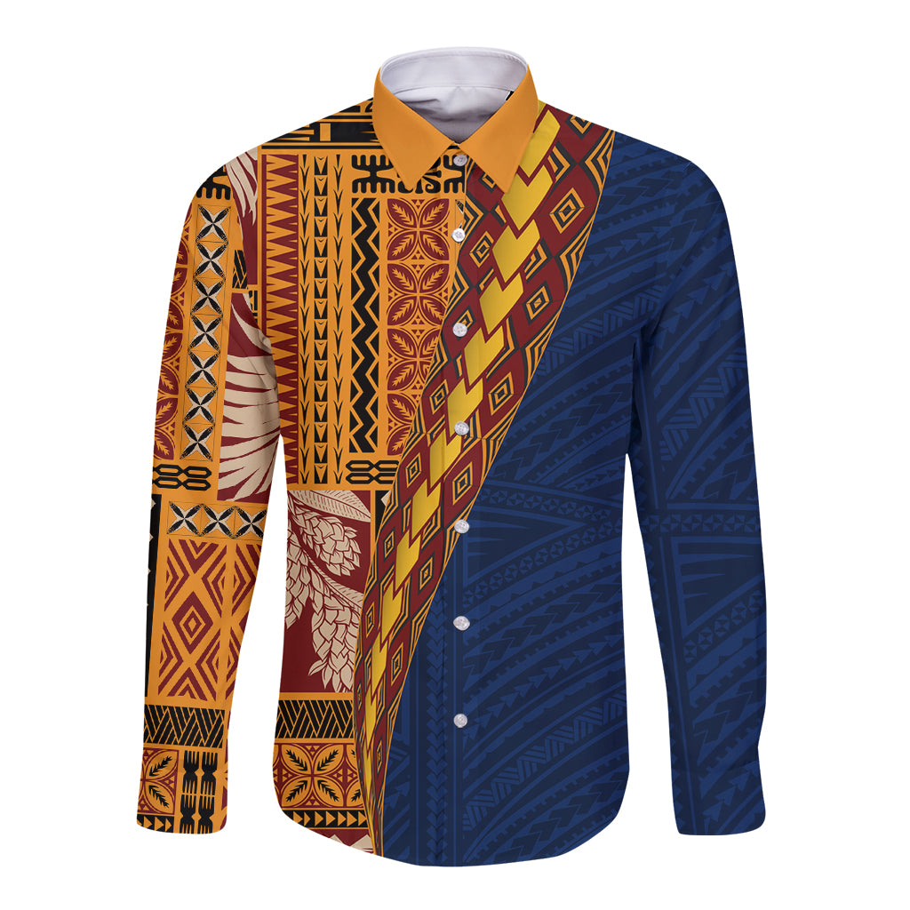 Samoa Siapo Motif Half Style Long Sleeve Button Shirt Colorful Version