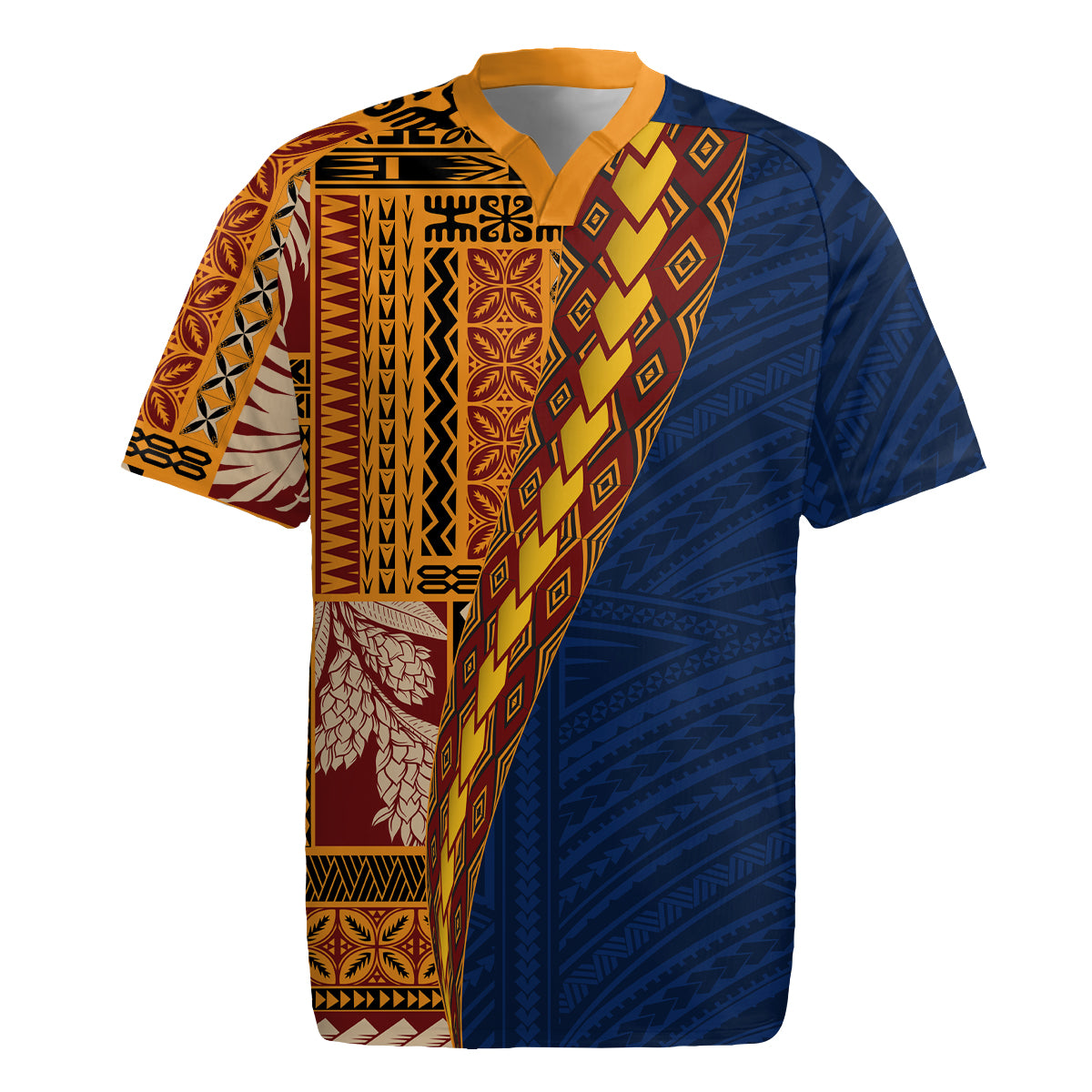 Samoa Siapo Motif Half Style Rugby Jersey Colorful Version