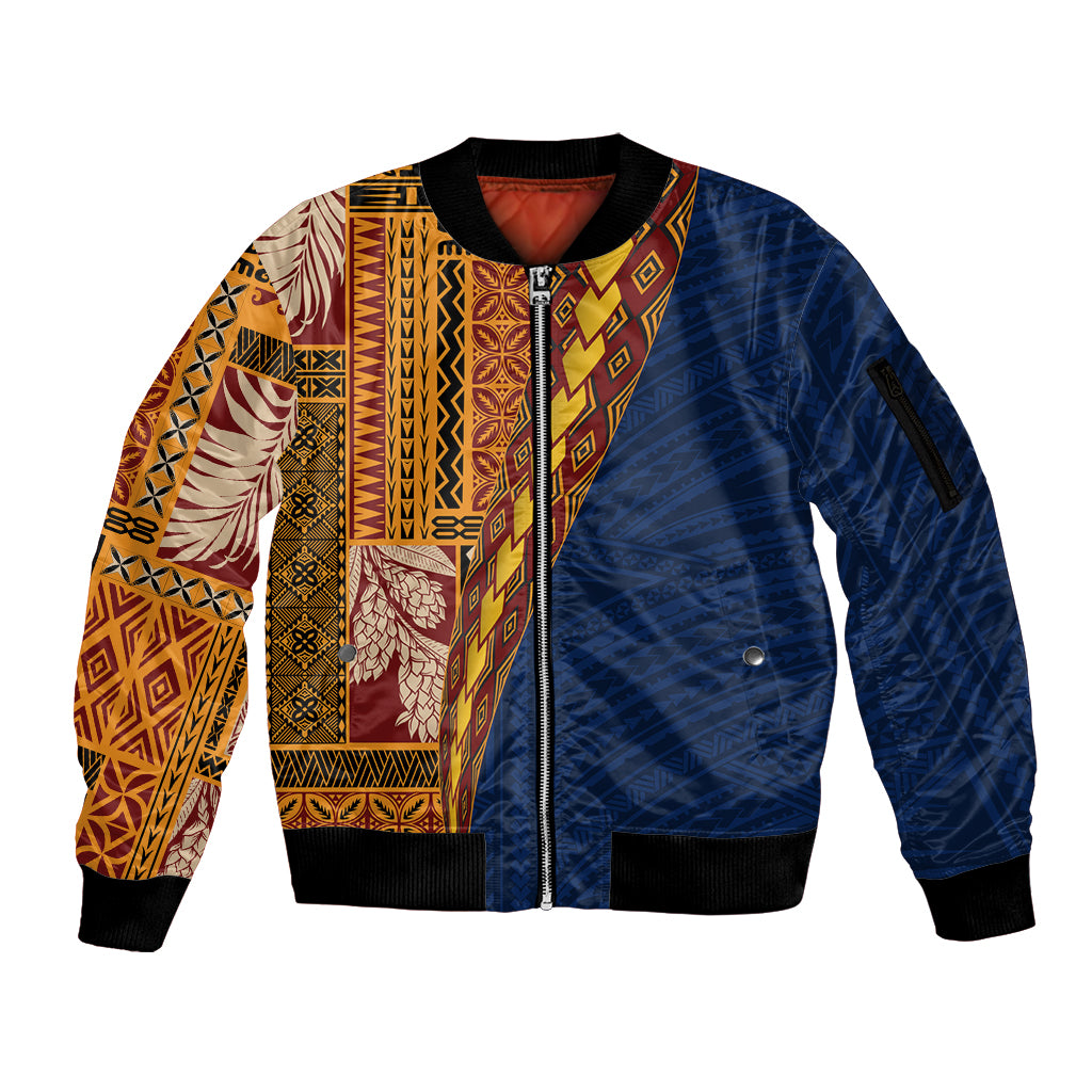 Samoa Siapo Motif Half Style Sleeve Zip Bomber Jacket Colorful Version