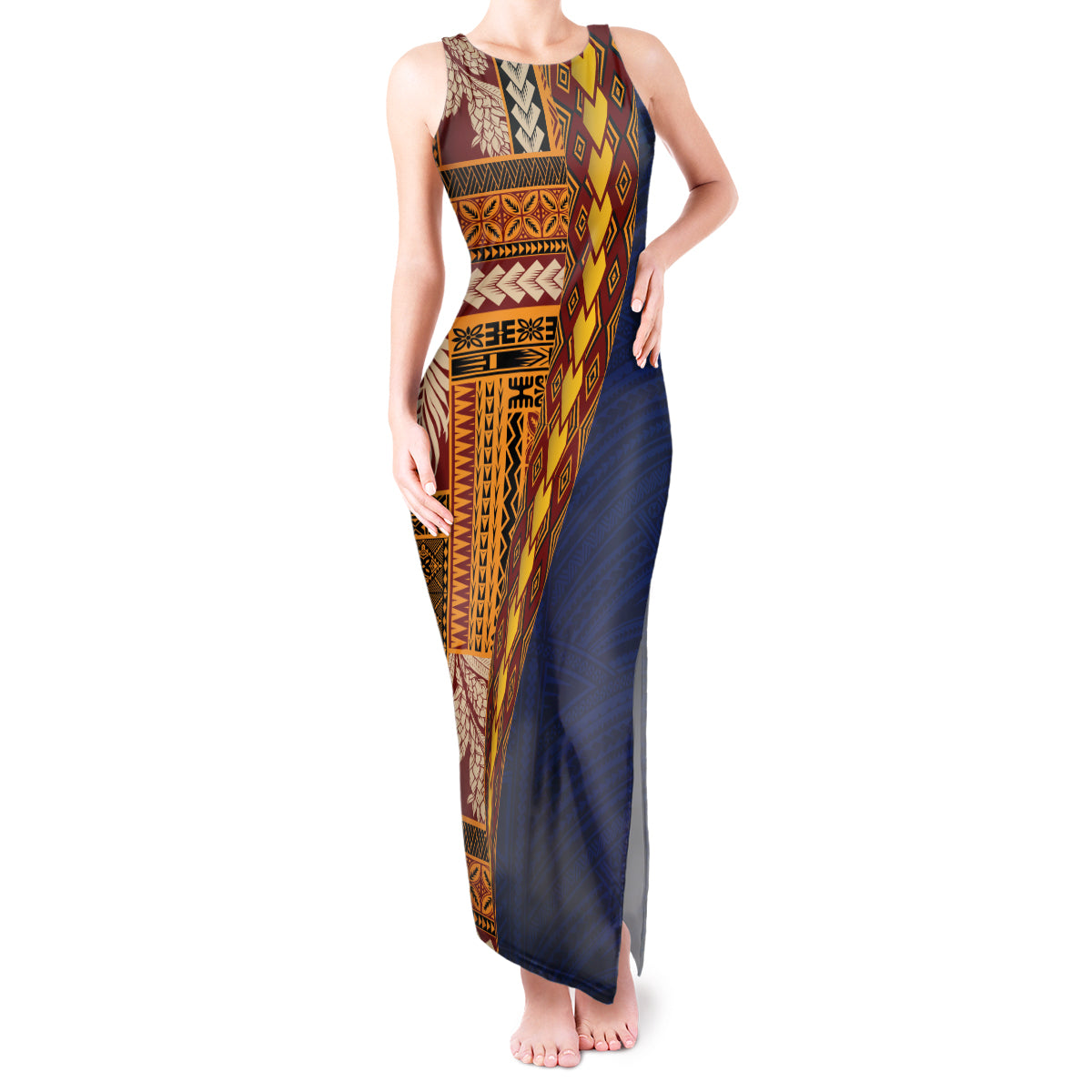 Samoa Siapo Motif Half Style Tank Maxi Dress Colorful Version