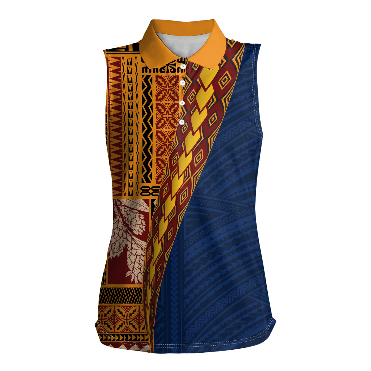 Samoa Siapo Motif Half Style Women Sleeveless Polo Shirt Colorful Version