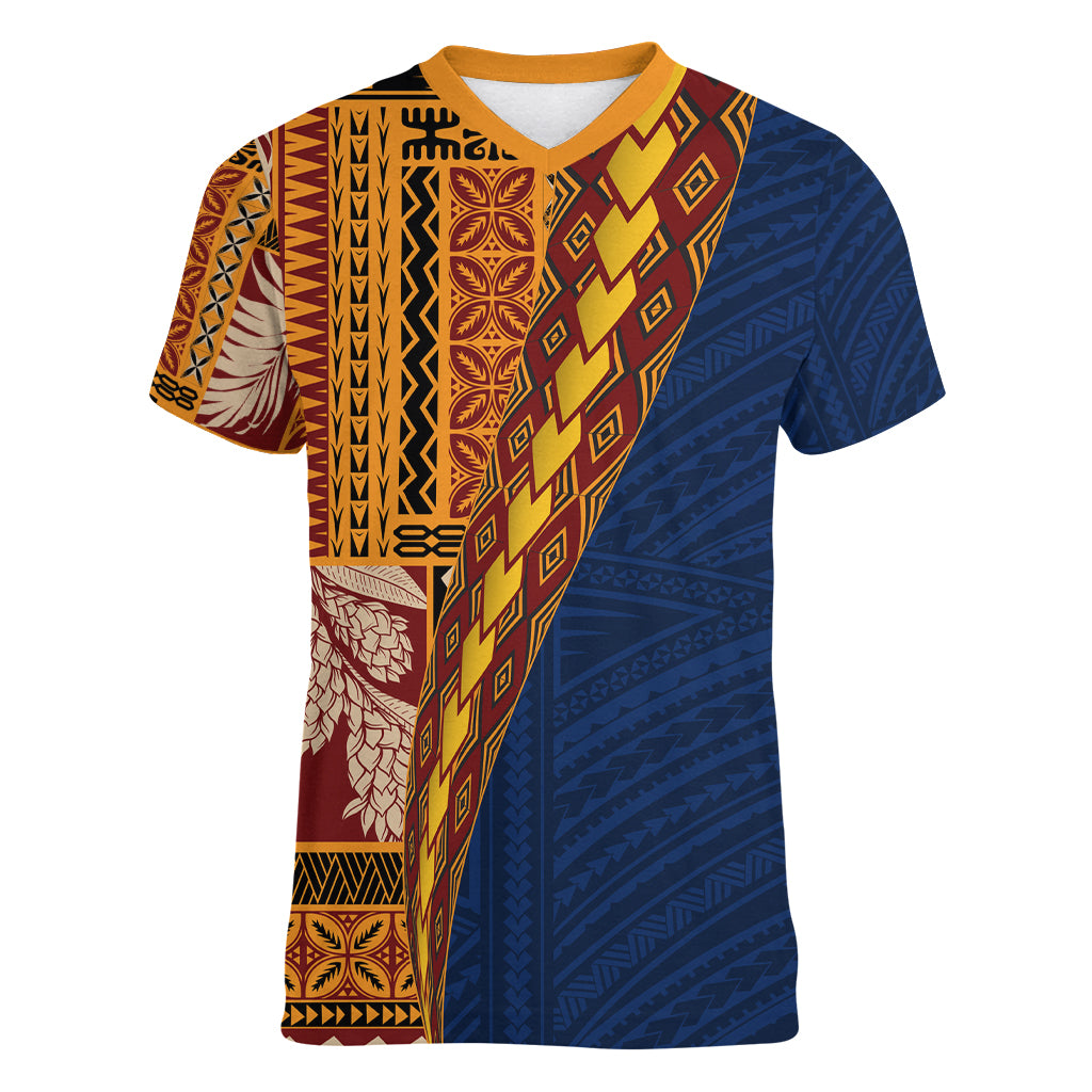 Samoa Siapo Motif Half Style Women V-Neck T-Shirt Colorful Version