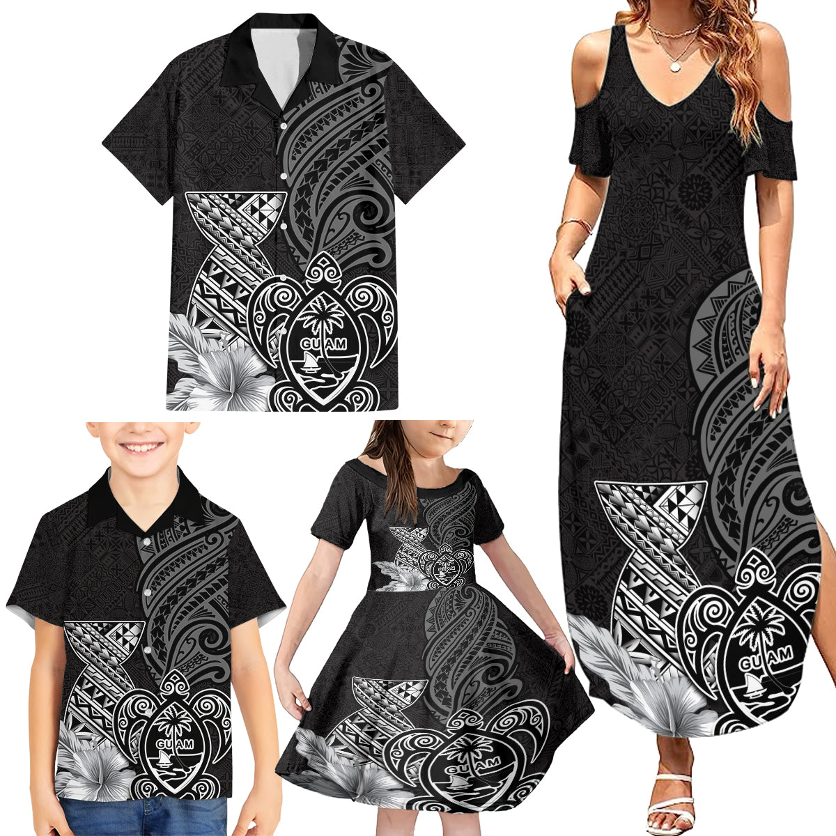 Guam Latte Stone Chamorro Culture Family Matching Summer Maxi Dress and Hawaiian Shirt Tapa Pattern