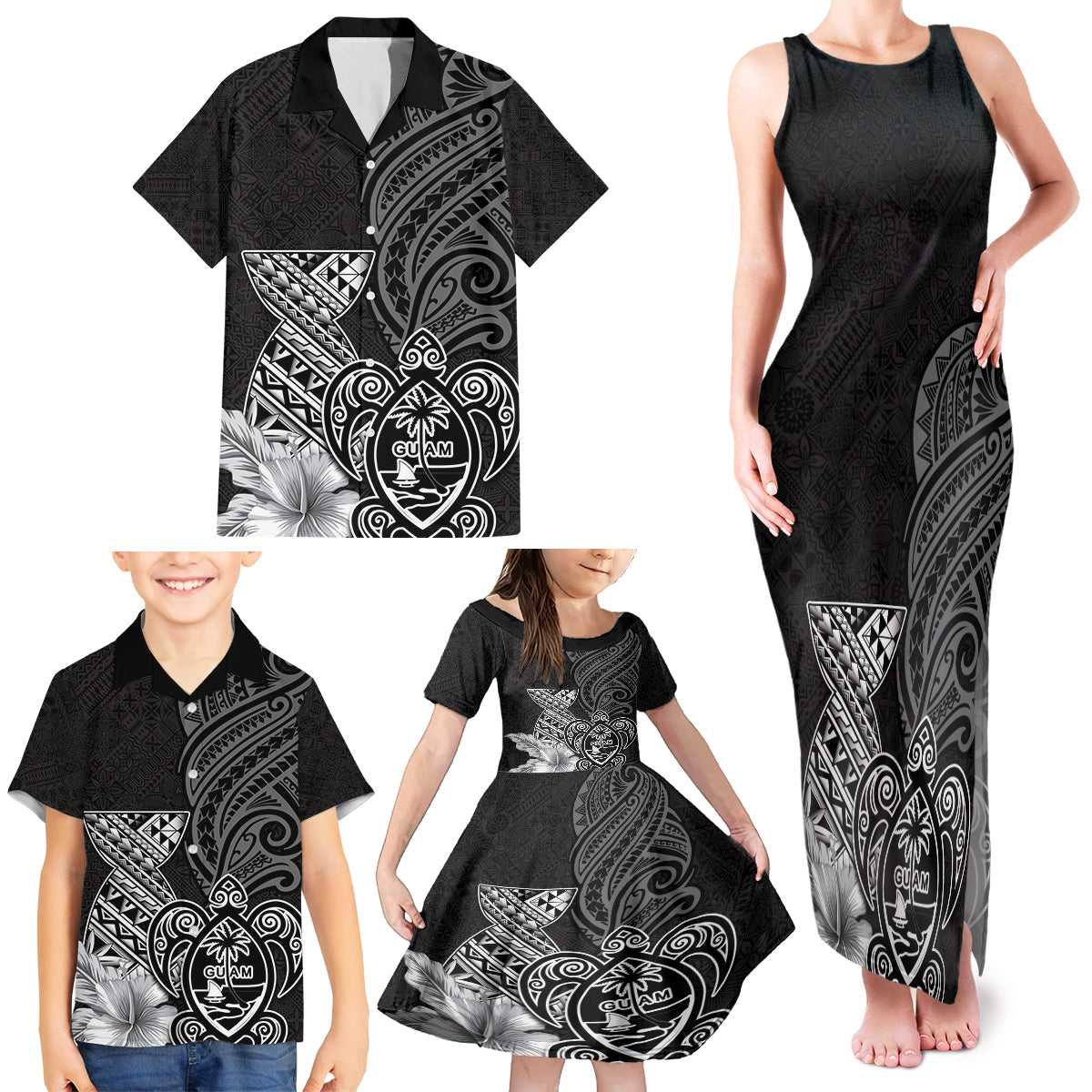 Guam Latte Stone Chamorro Culture Family Matching Tank Maxi Dress and Hawaiian Shirt Tapa Pattern