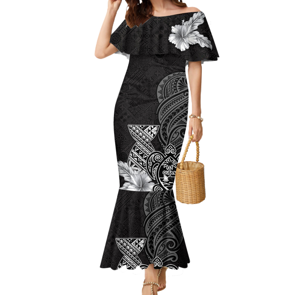 Guam Latte Stone Chamorro Culture Mermaid Dress Tapa Pattern