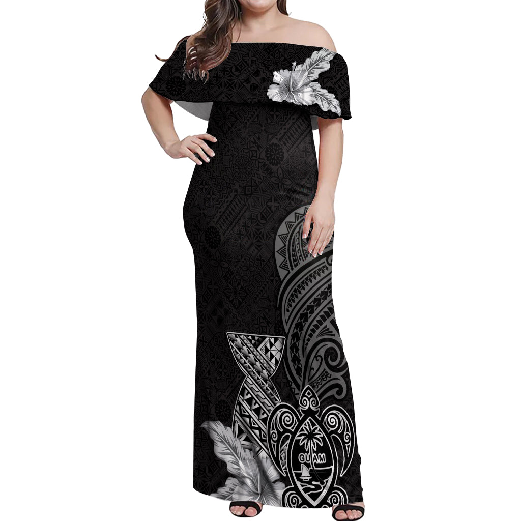 Guam Latte Stone Chamorro Culture Off Shoulder Maxi Dress Tapa Pattern