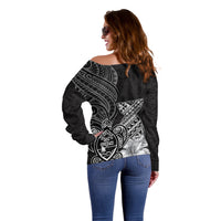 Guam Latte Stone Chamorro Culture Off Shoulder Sweater Tapa Pattern