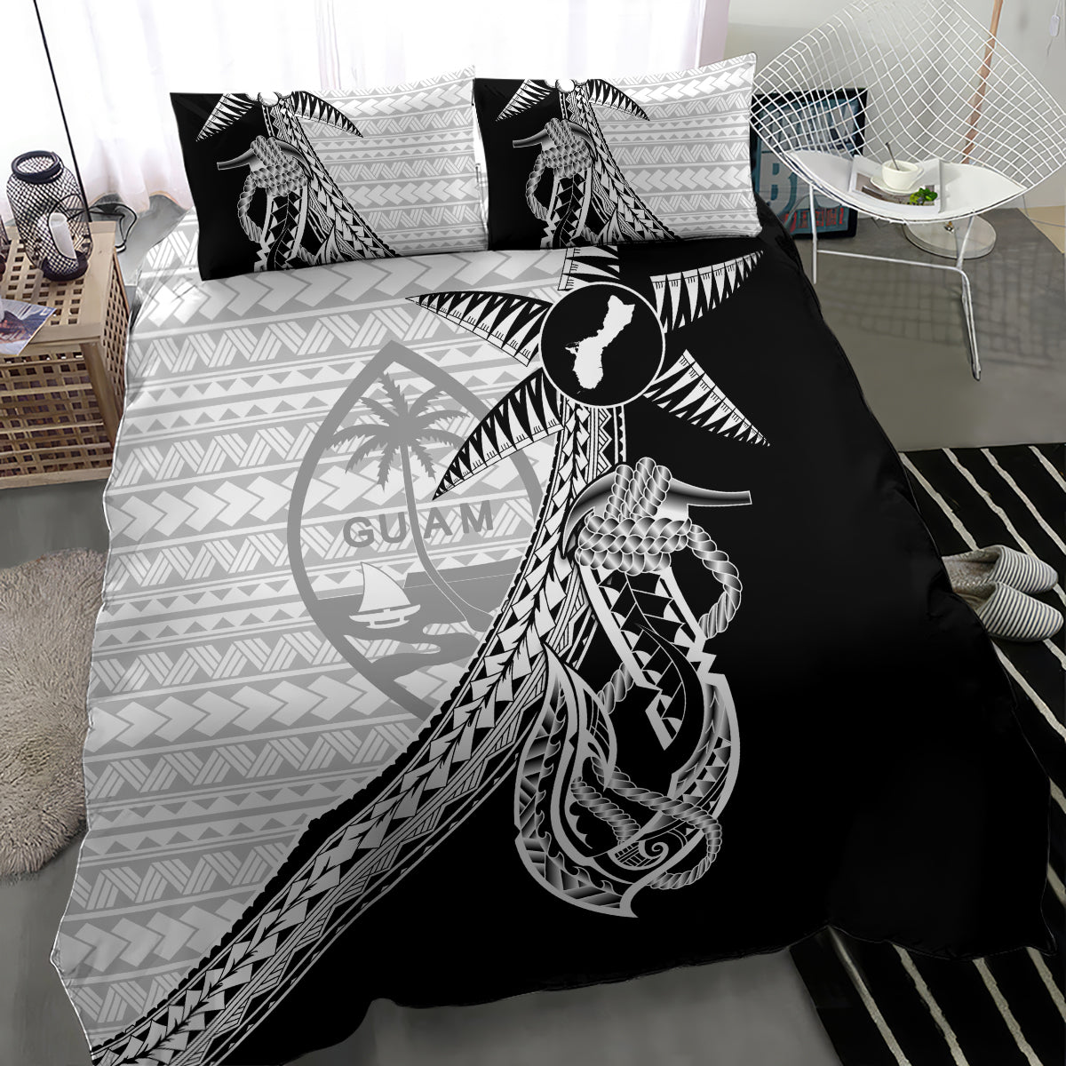 Guam Fish Hook and Palm Tree Bedding Set Polynesian Pattern Half Style