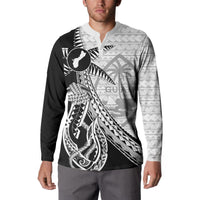 Guam Fish Hook and Palm Tree Button Sweatshirt Polynesian Pattern Half Style