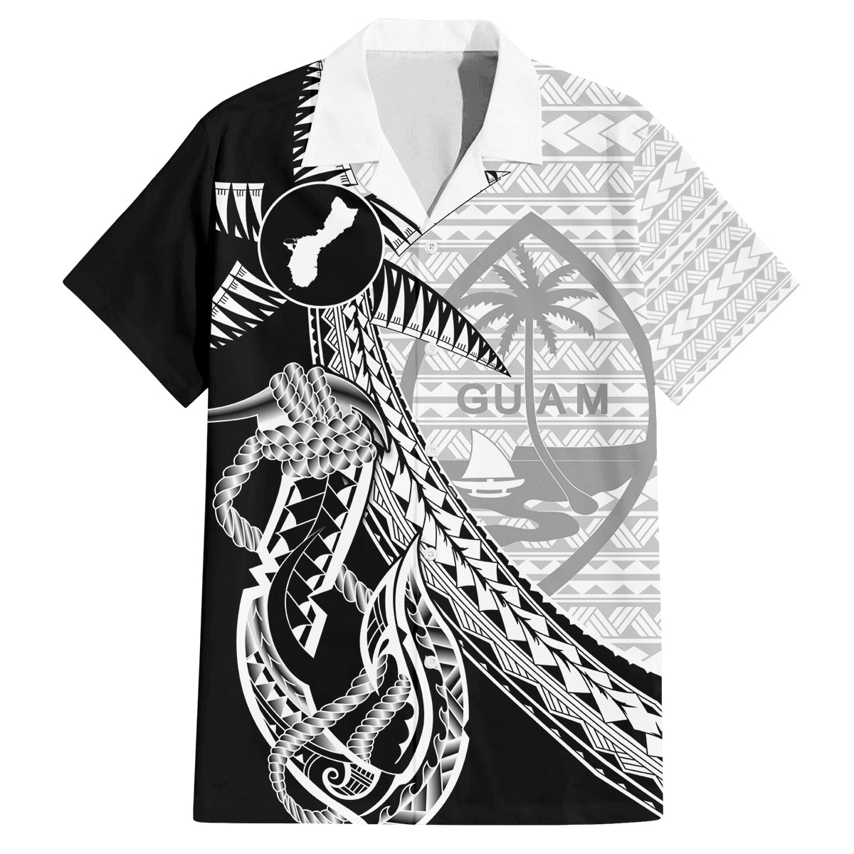 Guam Fish Hook and Palm Tree Family Matching Tank Maxi Dress and Hawaiian Shirt Polynesian Pattern Half Style