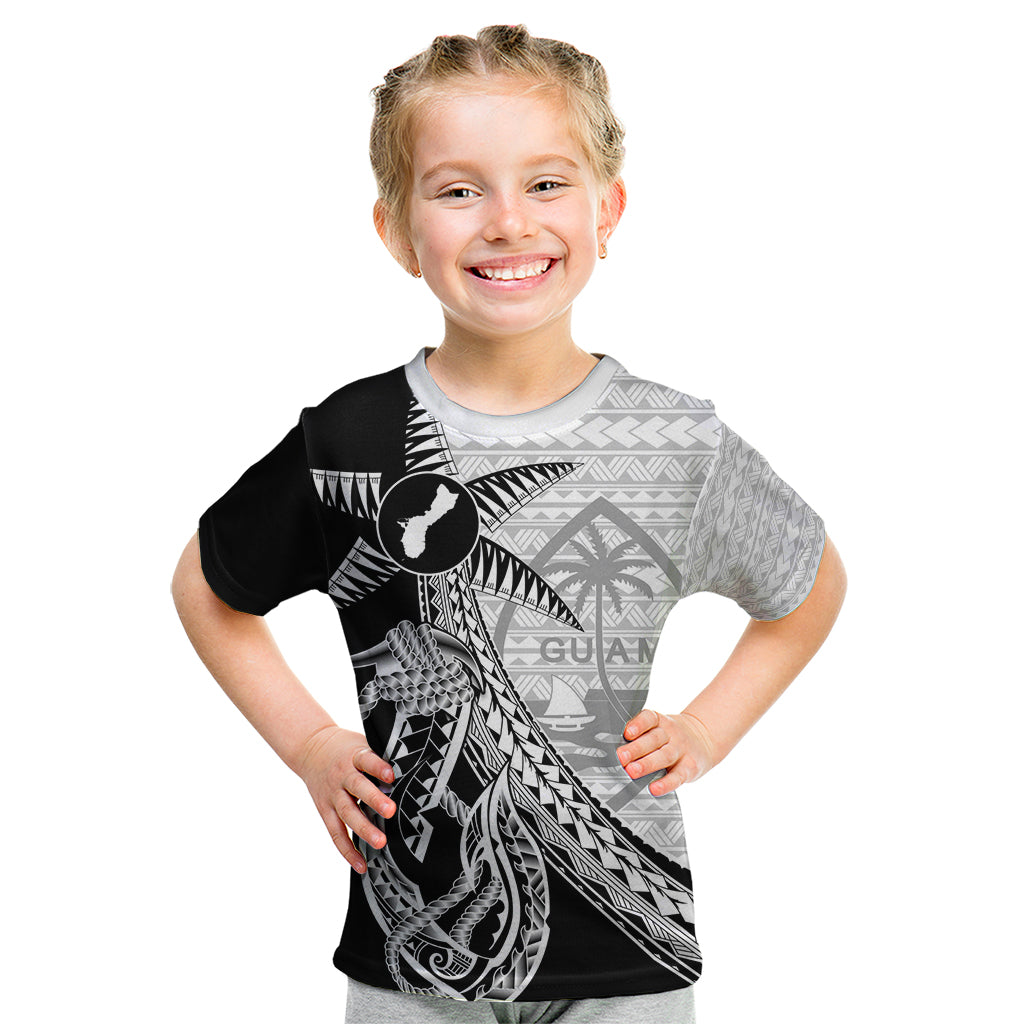 Guam Fish Hook and Palm Tree Kid T Shirt Polynesian Pattern Half Style