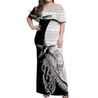 Guam Fish Hook and Palm Tree Off Shoulder Maxi Dress Polynesian Pattern Half Style
