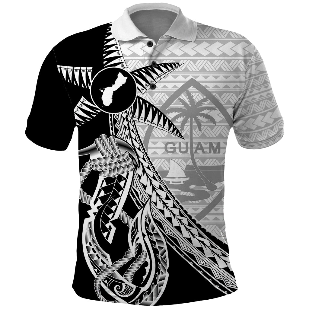 Guam Fish Hook and Palm Tree Polo Shirt Polynesian Pattern Half Style