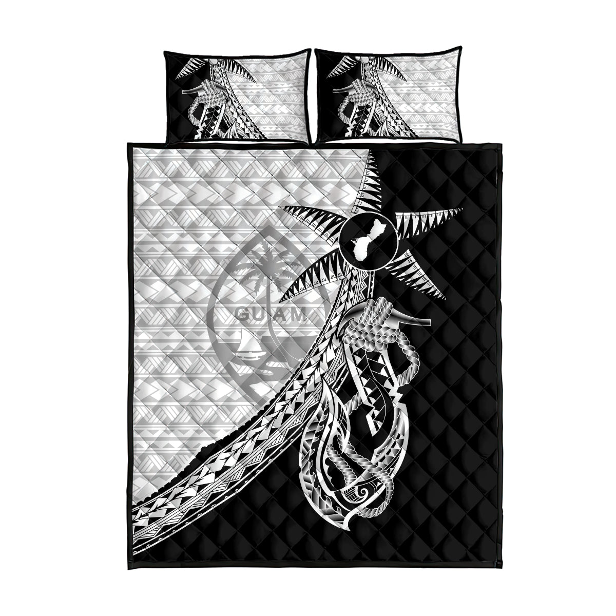 Guam Fish Hook and Palm Tree Quilt Bed Set Polynesian Pattern Half Style