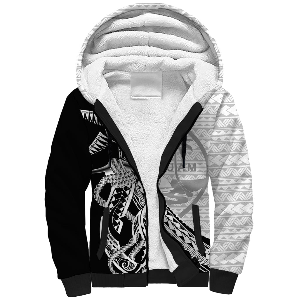 Guam Fish Hook and Palm Tree Sherpa Hoodie Polynesian Pattern Half Style