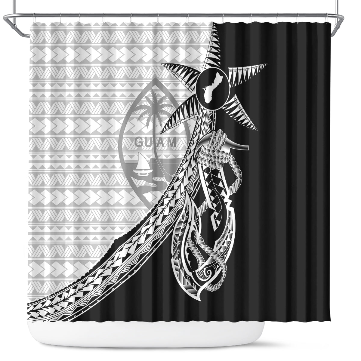 Guam Fish Hook and Palm Tree Shower Curtain Polynesian Pattern Half Style