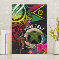 Personalised Vanuatu 44th Anniversary Canvas Wall Art Boars Tusk and Melanesian Warrior Indipendens Dei LT03 Without Frame Black - Polynesian Pride