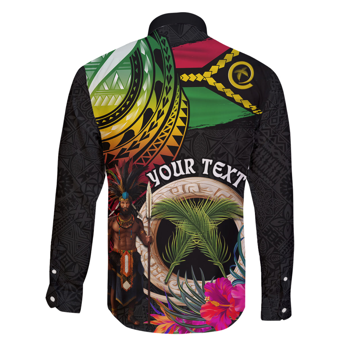 Personalised Vanuatu 44th Anniversary Family Matching Tank Maxi Dress and Hawaiian Shirt Boars Tusk and Melanesian Warrior Indipendens Dei