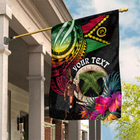 Personalised Vanuatu 44th Anniversary Garden Flag Boars Tusk and Melanesian Warrior Indipendens Dei LT03 House Flag Black - Polynesian Pride