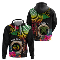 Personalised Vanuatu 44th Anniversary Hoodie Boars Tusk and Melanesian Warrior Indipendens Dei