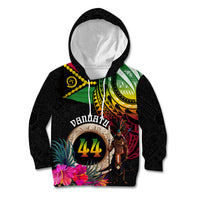 Personalised Vanuatu 44th Anniversary Kid Hoodie Boars Tusk and Melanesian Warrior Indipendens Dei