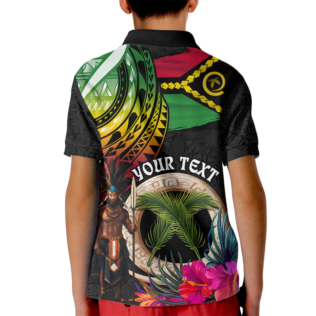 Personalised Vanuatu 44th Anniversary Kid Polo Shirt Boars Tusk and Melanesian Warrior Indipendens Dei