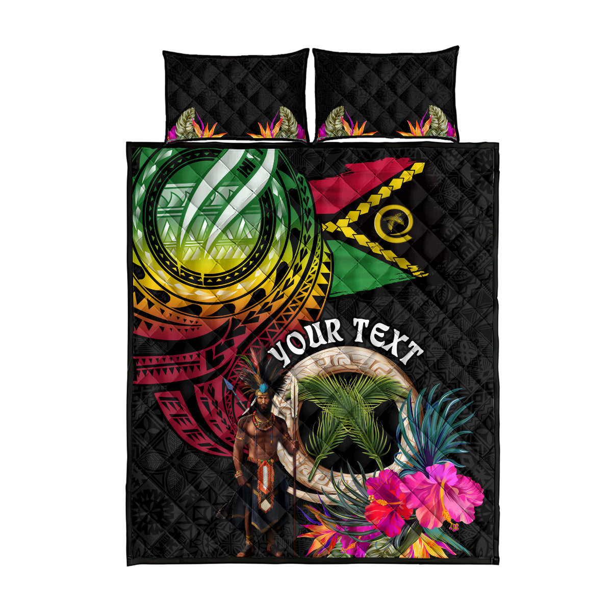 Personalised Vanuatu 44th Anniversary Quilt Bed Set Boars Tusk and Melanesian Warrior Indipendens Dei LT03 - Polynesian Pride