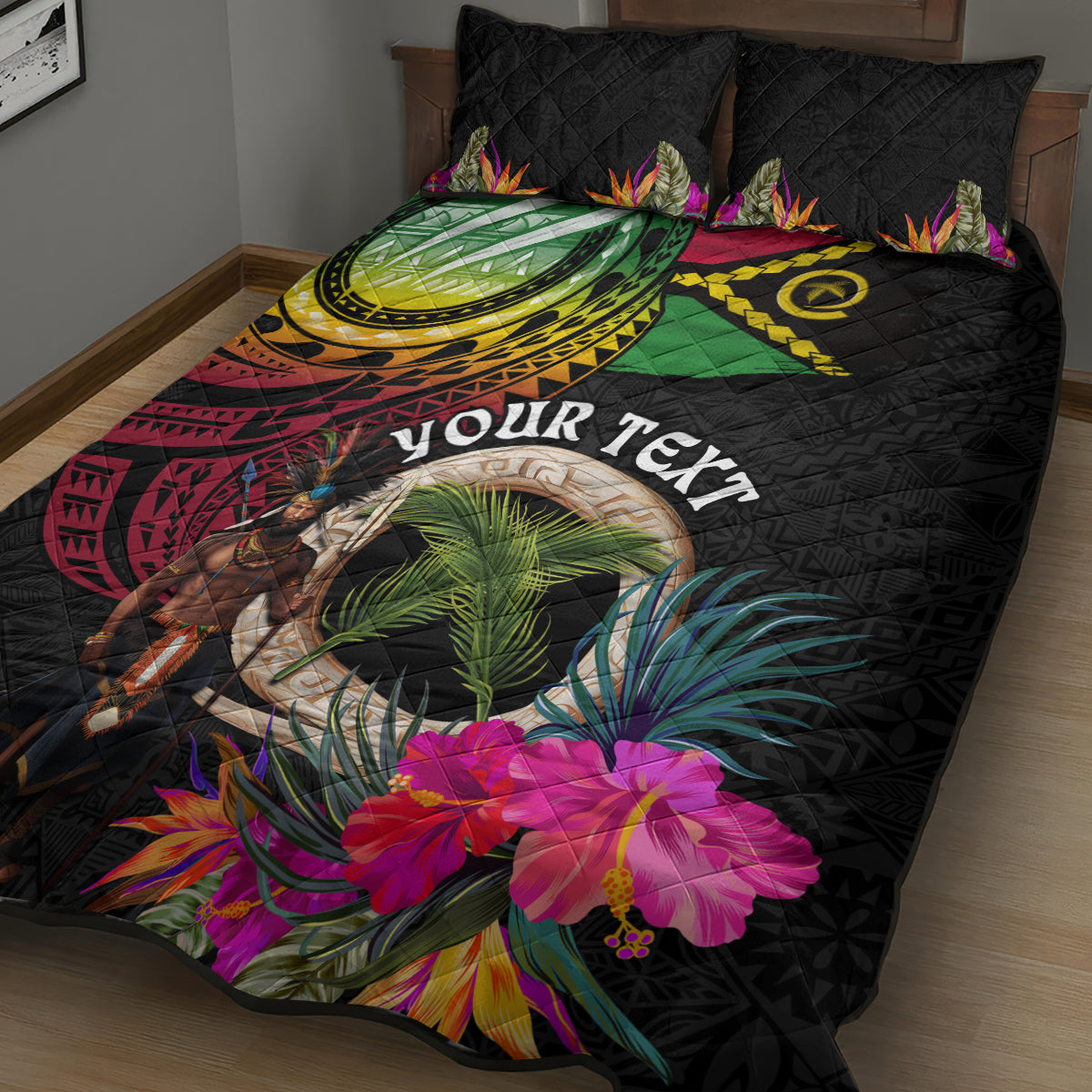 Personalised Vanuatu 44th Anniversary Quilt Bed Set Boars Tusk and Melanesian Warrior Indipendens Dei LT03 - Polynesian Pride