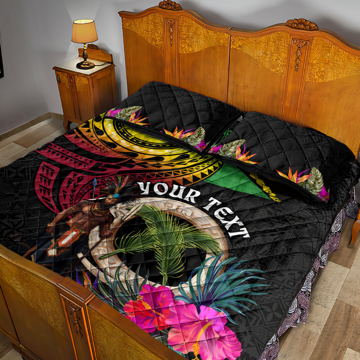 Personalised Vanuatu 44th Anniversary Quilt Bed Set Boars Tusk and Melanesian Warrior Indipendens Dei LT03 - Polynesian Pride