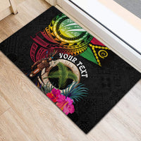 Personalised Vanuatu 44th Anniversary Rubber Doormat Boars Tusk and Melanesian Warrior Indipendens Dei LT03 - Polynesian Pride