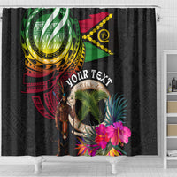 Personalised Vanuatu 44th Anniversary Shower Curtain Boars Tusk and Melanesian Warrior Indipendens Dei