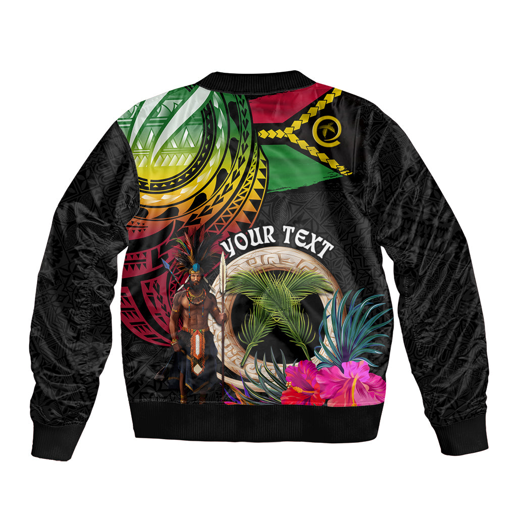 Personalised Vanuatu 44th Anniversary Sleeve Zip Bomber Jacket Boars Tusk and Melanesian Warrior Indipendens Dei LT03 - Polynesian Pride