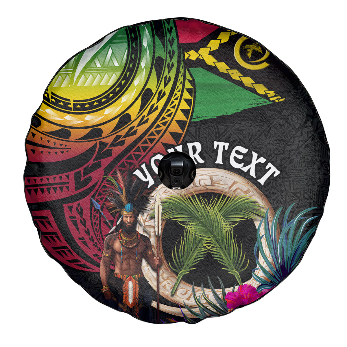 Personalised Vanuatu 44th Anniversary Spare Tire Cover Boars Tusk and Melanesian Warrior Indipendens Dei LT03 - Polynesian Pride