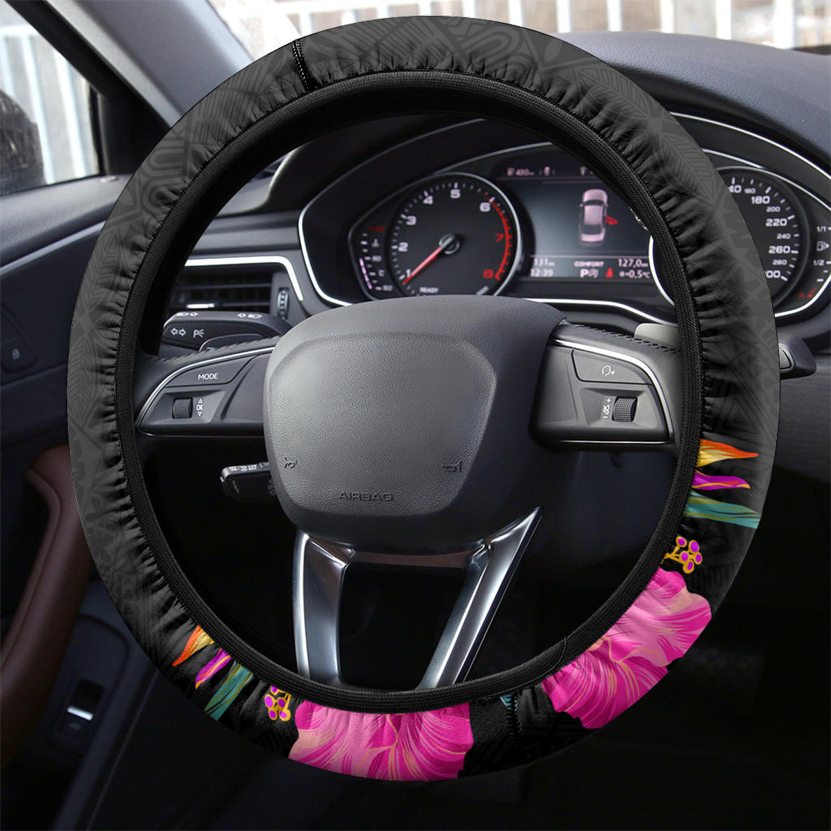 Vanuatu 44th Anniversary Steering Wheel Cover Boars Tusk and Melanesian Warrior Indipendens Dei LT03 - Polynesian Pride
