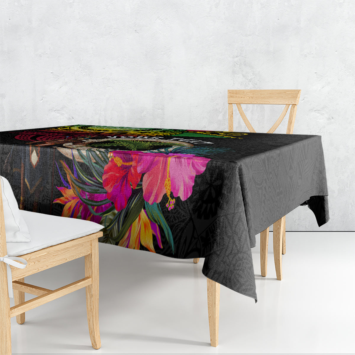 Personalised Vanuatu 44th Anniversary Tablecloth Boars Tusk and Melanesian Warrior Indipendens Dei LT03 - Polynesian Pride