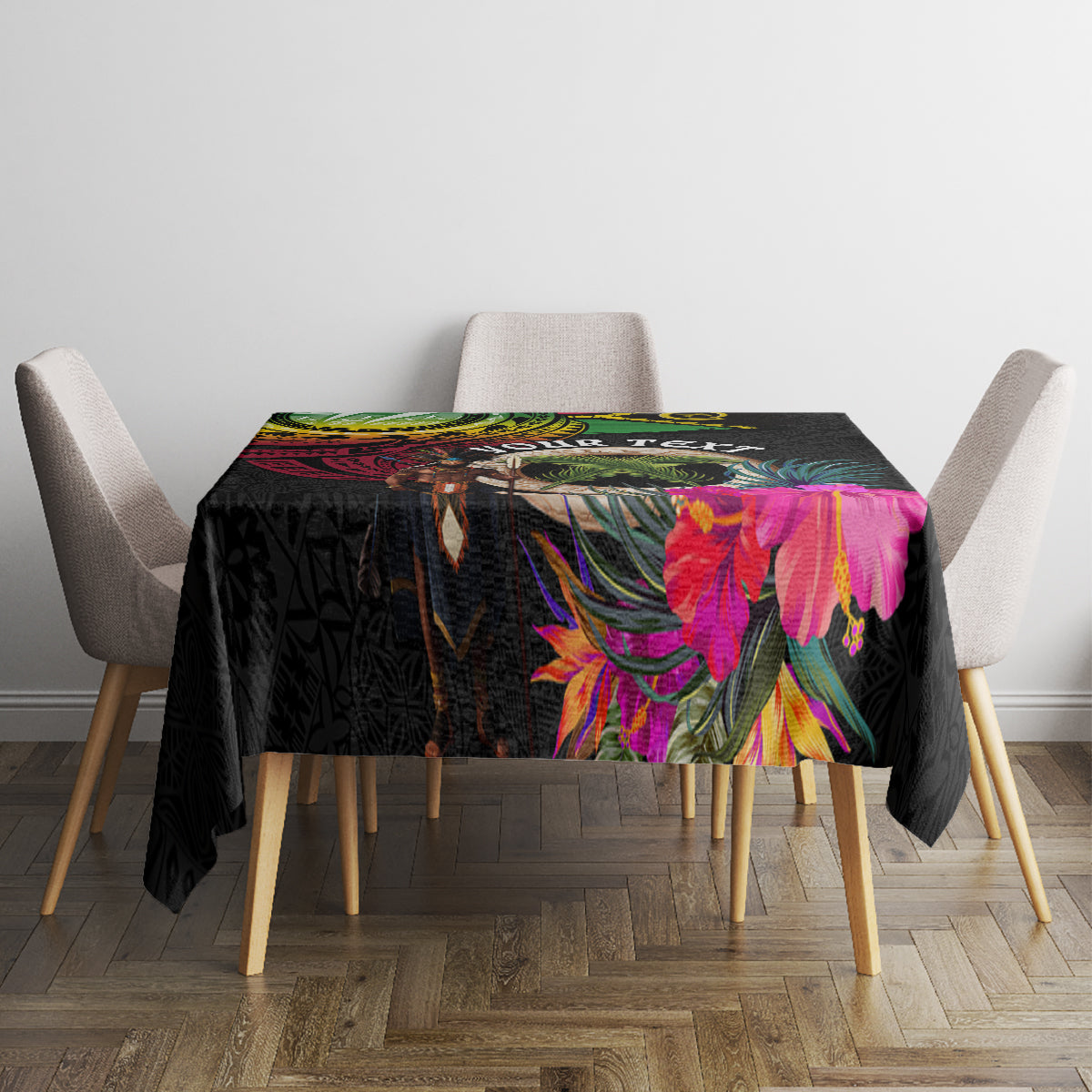 Personalised Vanuatu 44th Anniversary Tablecloth Boars Tusk and Melanesian Warrior Indipendens Dei LT03 - Polynesian Pride