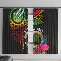 Personalised Vanuatu 44th Anniversary Window Curtain Boars Tusk and Melanesian Warrior Indipendens Dei LT03 With Hooks Black - Polynesian Pride