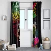 Personalised Vanuatu 44th Anniversary Window Curtain Boars Tusk and Melanesian Warrior Indipendens Dei LT03 - Polynesian Pride