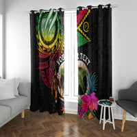 Personalised Vanuatu 44th Anniversary Window Curtain Boars Tusk and Melanesian Warrior Indipendens Dei LT03 With Grommets Black - Polynesian Pride