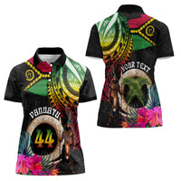 Personalised Vanuatu 44th Anniversary Women Polo Shirt Boars Tusk and Melanesian Warrior Indipendens Dei