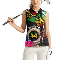 Personalised Vanuatu 44th Anniversary Women Sleeveless Polo Shirt Boars Tusk and Melanesian Warrior Indipendens Dei