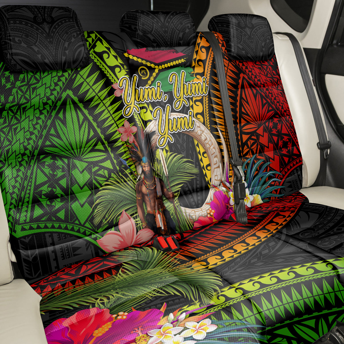 Vanuatu Independence Day Back Car Seat Cover Boars Tusk and Melanesian Warrior Indipendens Dei