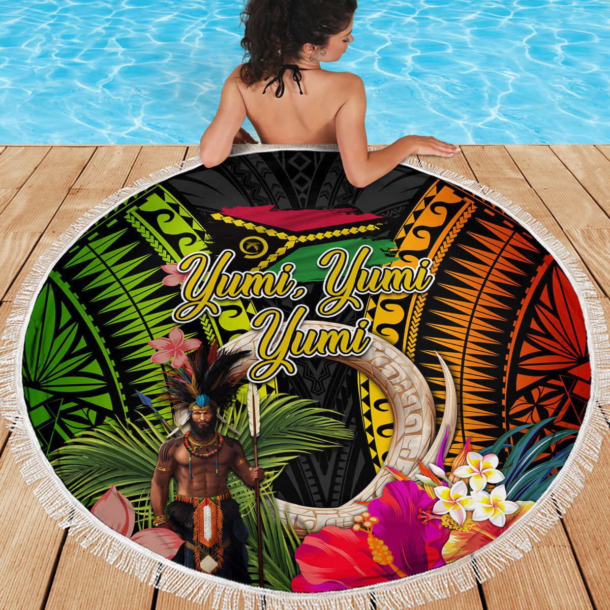 Vanuatu Independence Day Beach Blanket Boars Tusk and Melanesian Warrior Indipendens Dei LT03 - Polynesian Pride