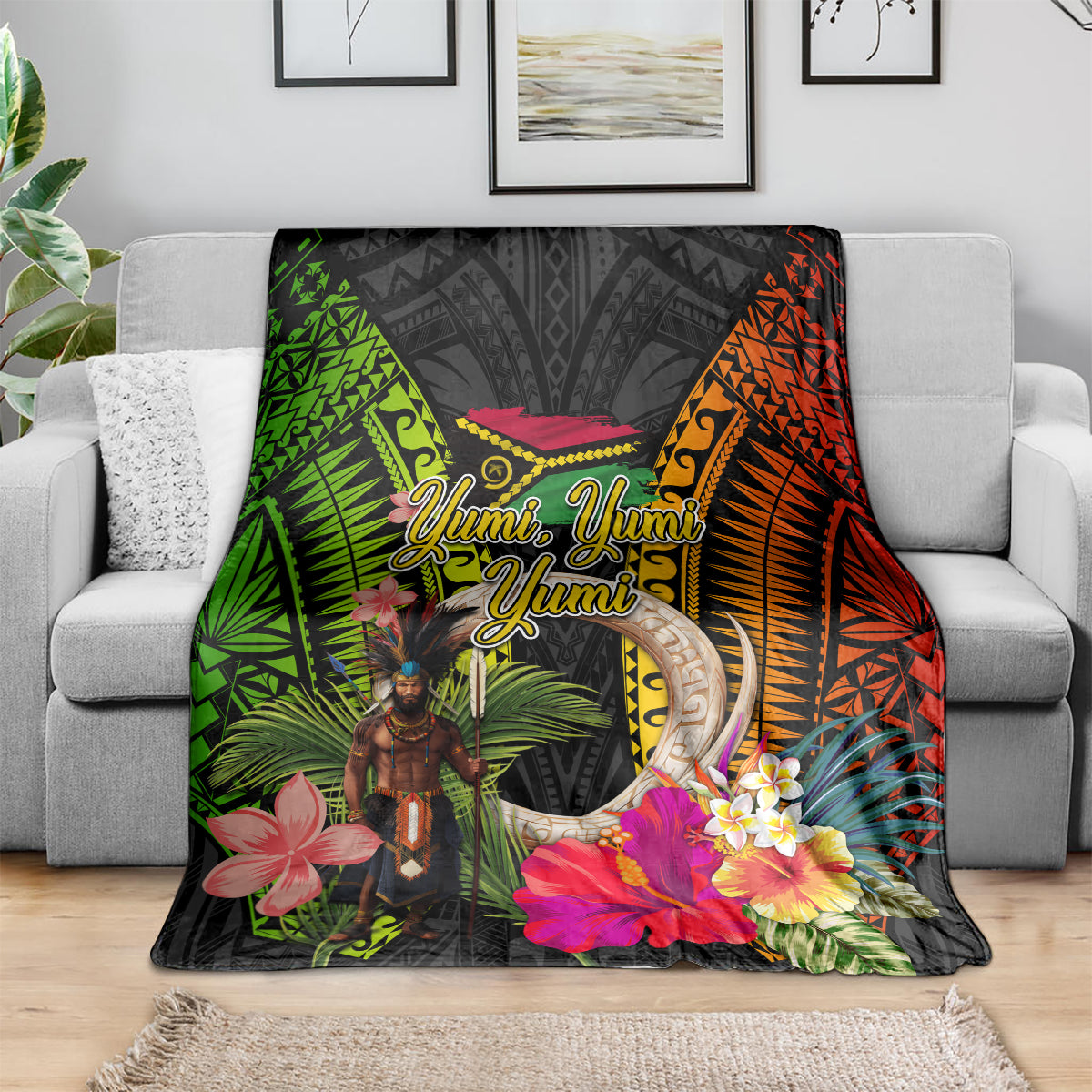 Vanuatu Independence Day Blanket Boars Tusk and Melanesian Warrior Indipendens Dei LT03 - Polynesian Pride