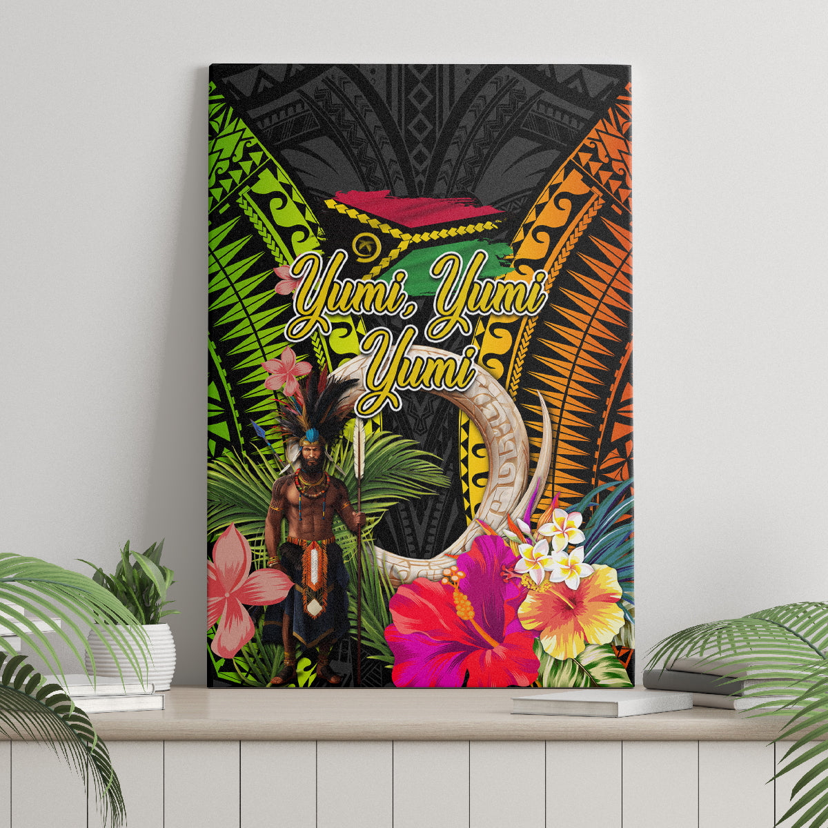 Vanuatu Independence Day Canvas Wall Art Boars Tusk and Melanesian Warrior Indipendens Dei LT03 - Polynesian Pride