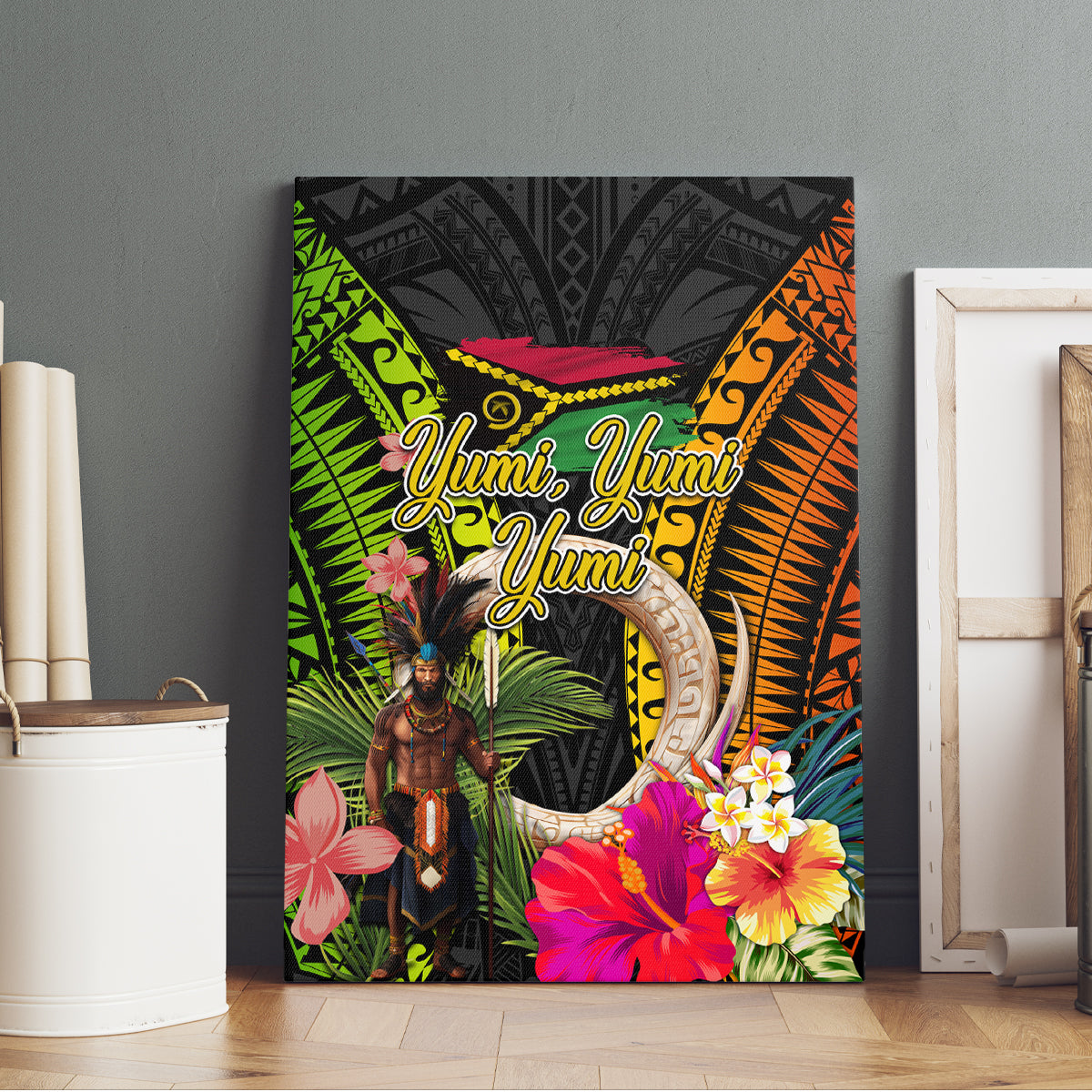 Vanuatu Independence Day Canvas Wall Art Boars Tusk and Melanesian Warrior Indipendens Dei LT03 - Polynesian Pride