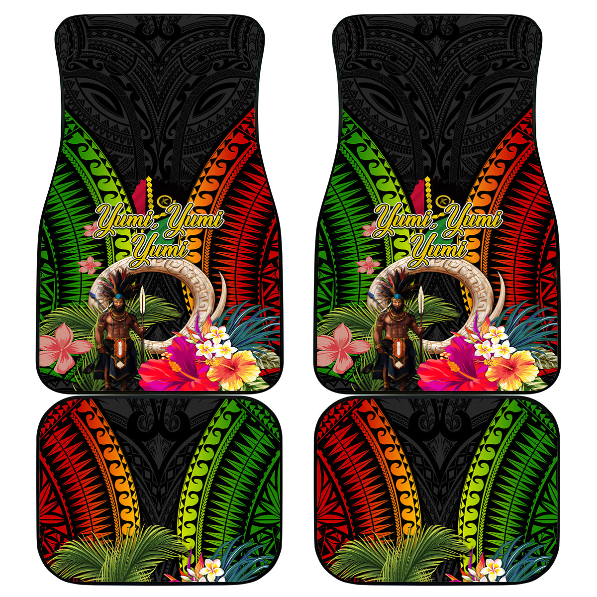 Vanuatu Independence Day Car Mats Boars Tusk and Melanesian Warrior Indipendens Dei LT03 - Polynesian Pride