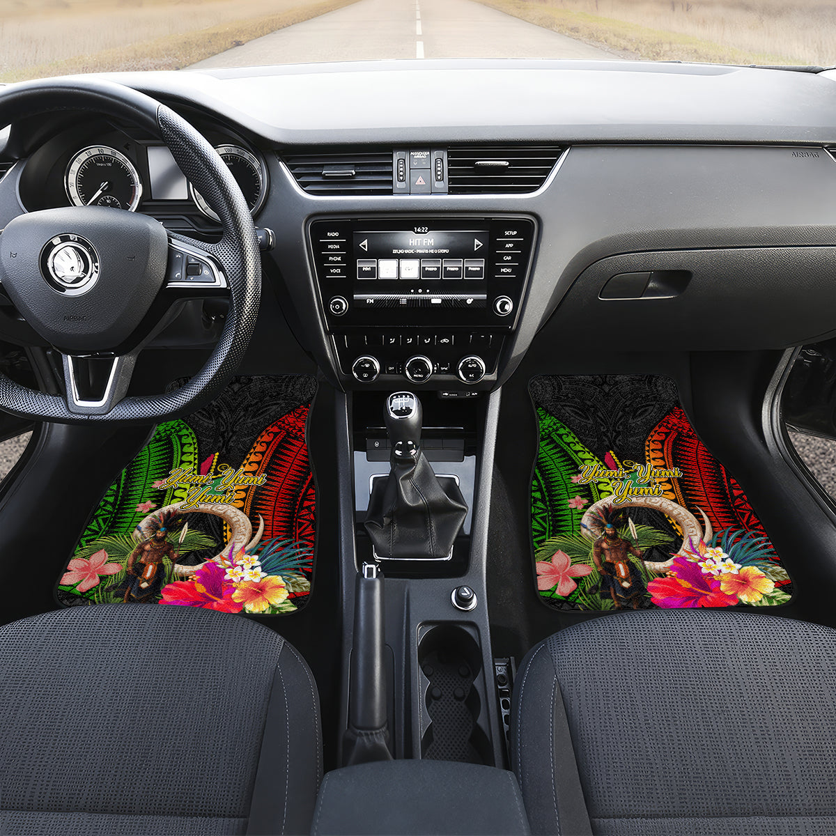 Vanuatu Independence Day Car Mats Boars Tusk and Melanesian Warrior Indipendens Dei LT03 Set 2pcs - Front Black - Polynesian Pride